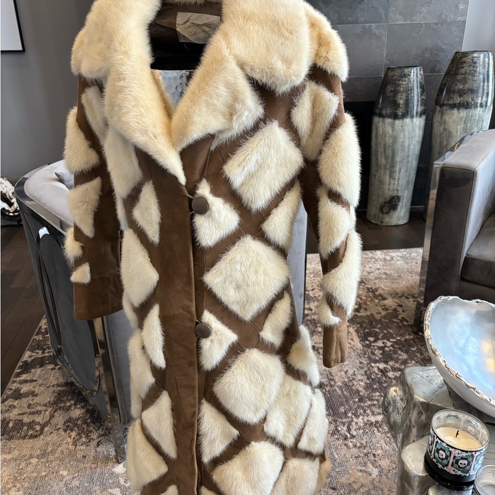 Vintage 1960s hippie BoHo knee length mink fur /suede coat small extra small